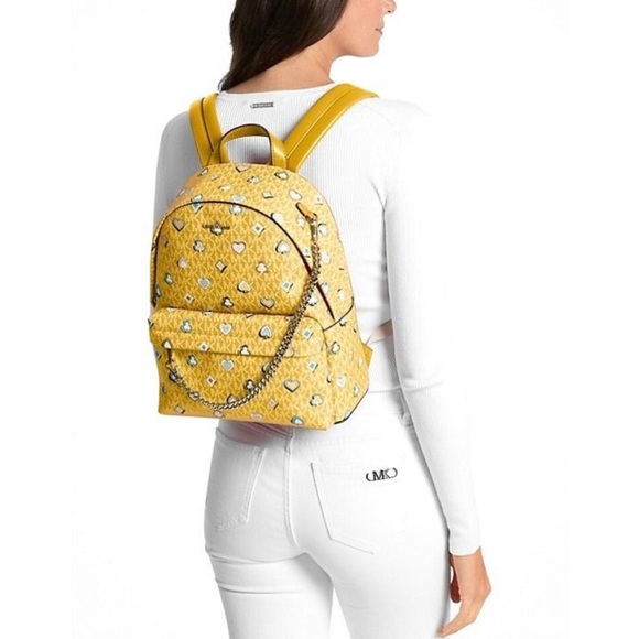 Michael Kors Slater Medium Printed Signature Logo Backpack in Honey NWT - Picture 2 of 4